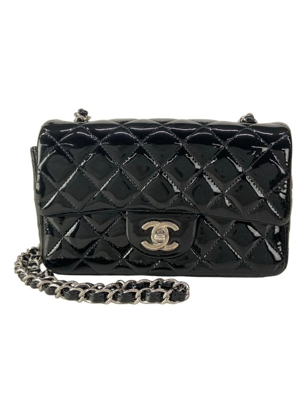Chanel Shoulder Bag Mini Quilted Black Silver Chain Leather